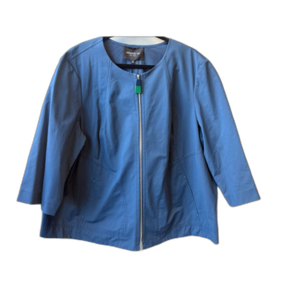 Lafayette 148 NY Collarless Zip Jacket Majolica Blue 3X NWT $598 Stretch Cotton - Picture 2 of 11